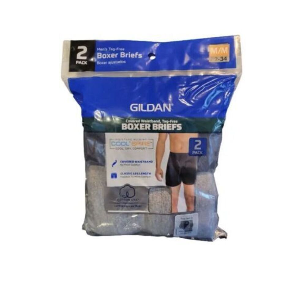 Gildan Covered Waistband Tag-Free Boxer Brief 2 Pack‎ M 32/34